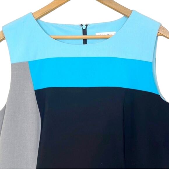 Calvin Klein Color Block Sleeveless Sheath Dress Blue Gray Career Academia Sz 12 - Picture 5 of 10